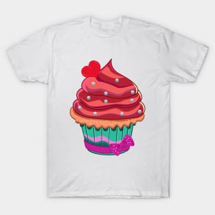 Cupcake with tasty cream and red heart T-Shirt